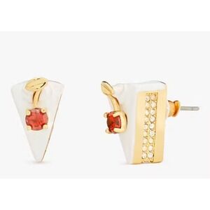 Kate Spade New York Pastry Shop Cake Stud Earrings Gold Red White Enamel